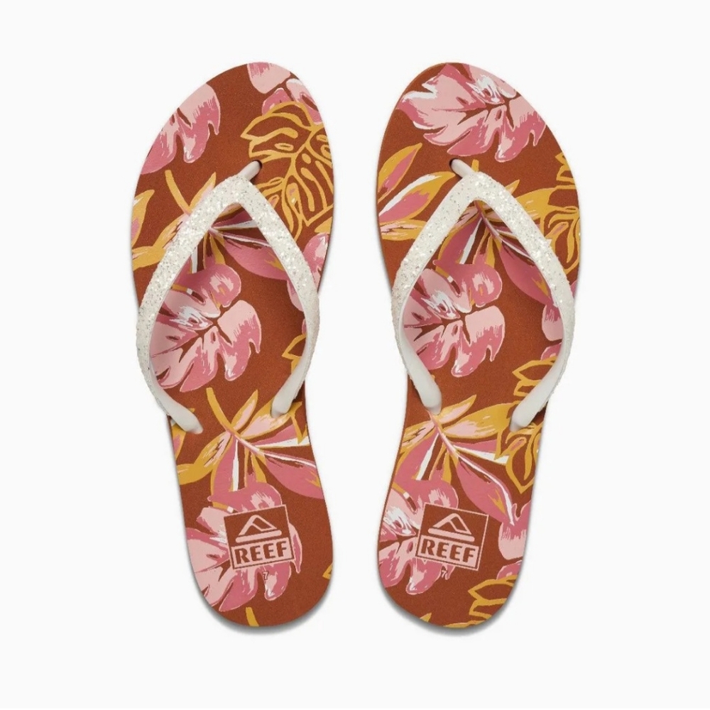 REEF STARGAZER, WOMEN'S SIZE 10, PINK MONSTERA FLIP FLOPS
